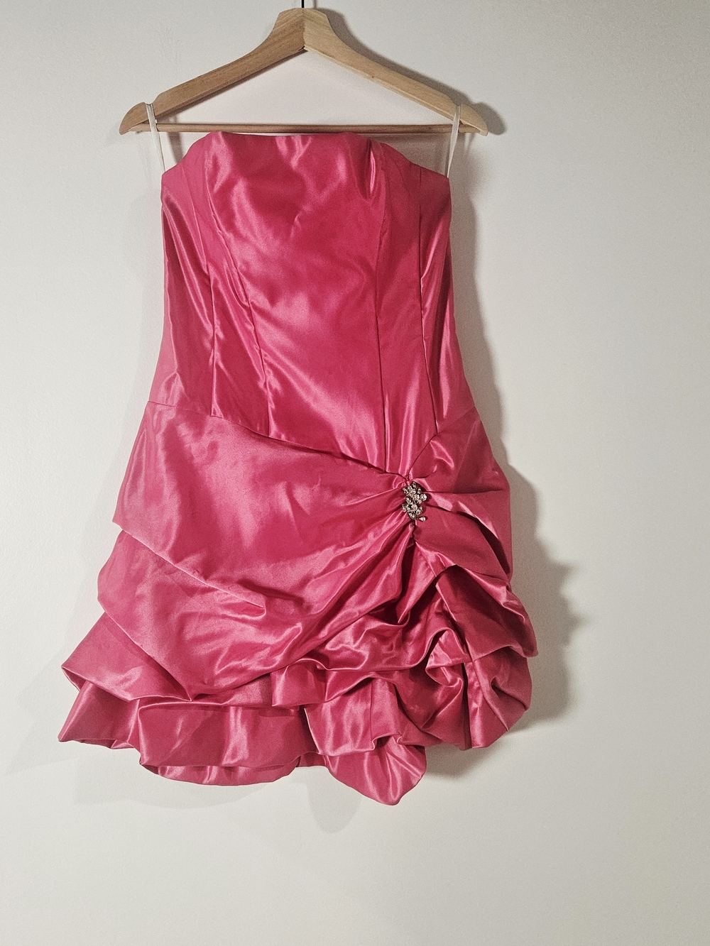 Vintage Jessica McClintock Pink Satin Strapless Bubble Mini Dress Size 10